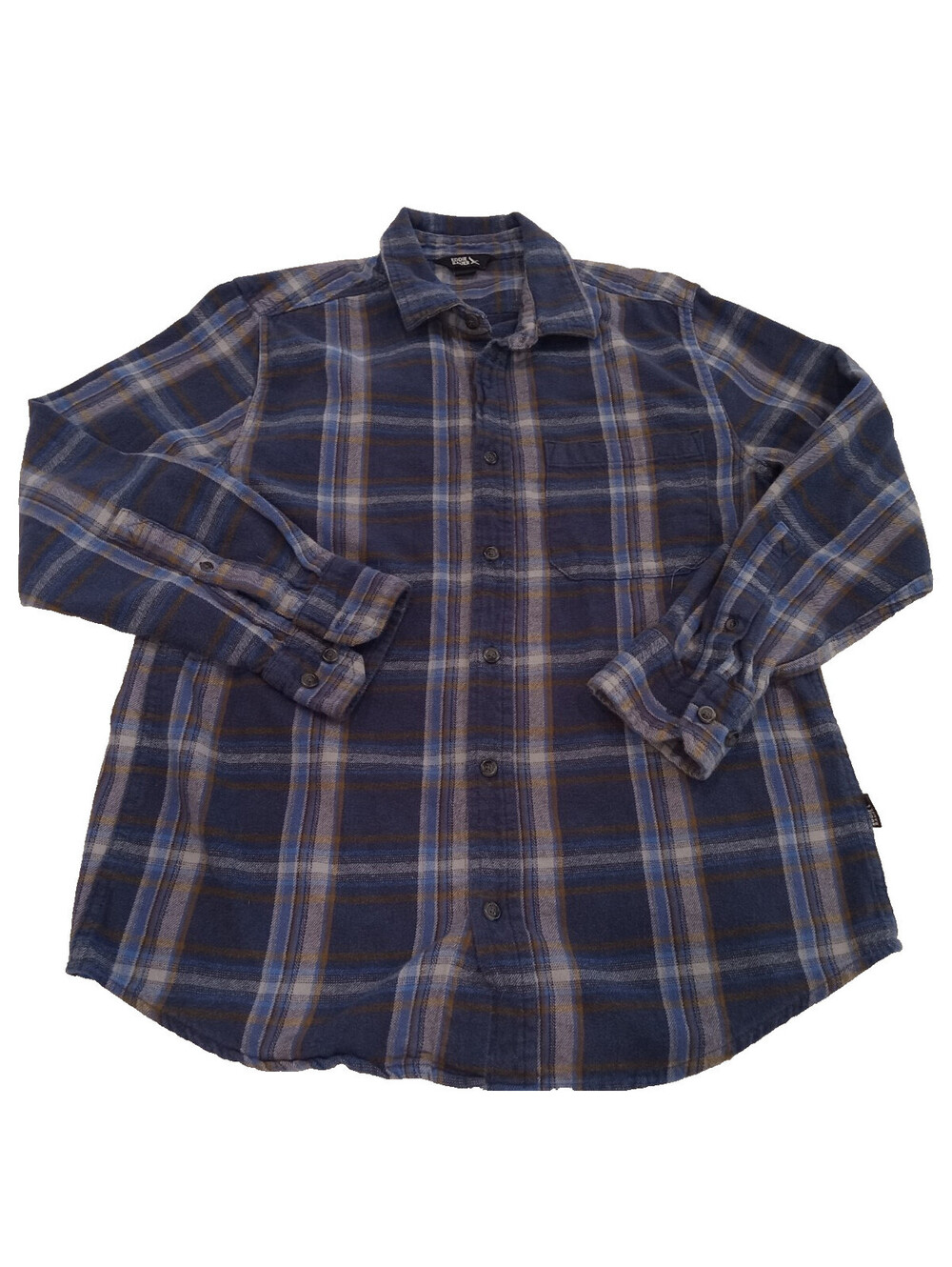 Eddie Bauer Flannel Shirt Mens Medium Blue Tan Plaid Long Sleeve Button Down